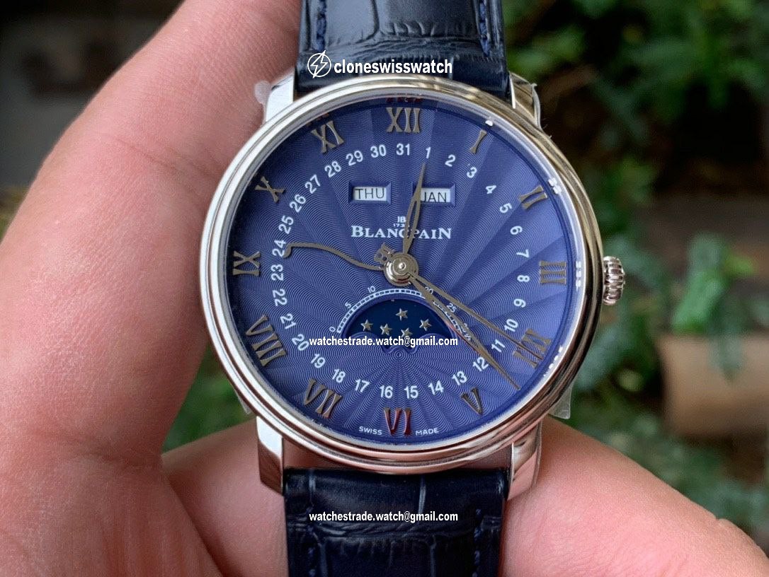 VILLERET 6654 SS COMPLICATED FUNCTION OMF 1:1 BEST EDITION BLUE DIAL ON BLUE LEATHER STRAP A6654 V2 VILLERET 6654 SS COMPLICATED FUNCTION OMF 1:1 BEST EDITION BLUE DIAL ON BLUE LEATHER STRAP A6654 V2