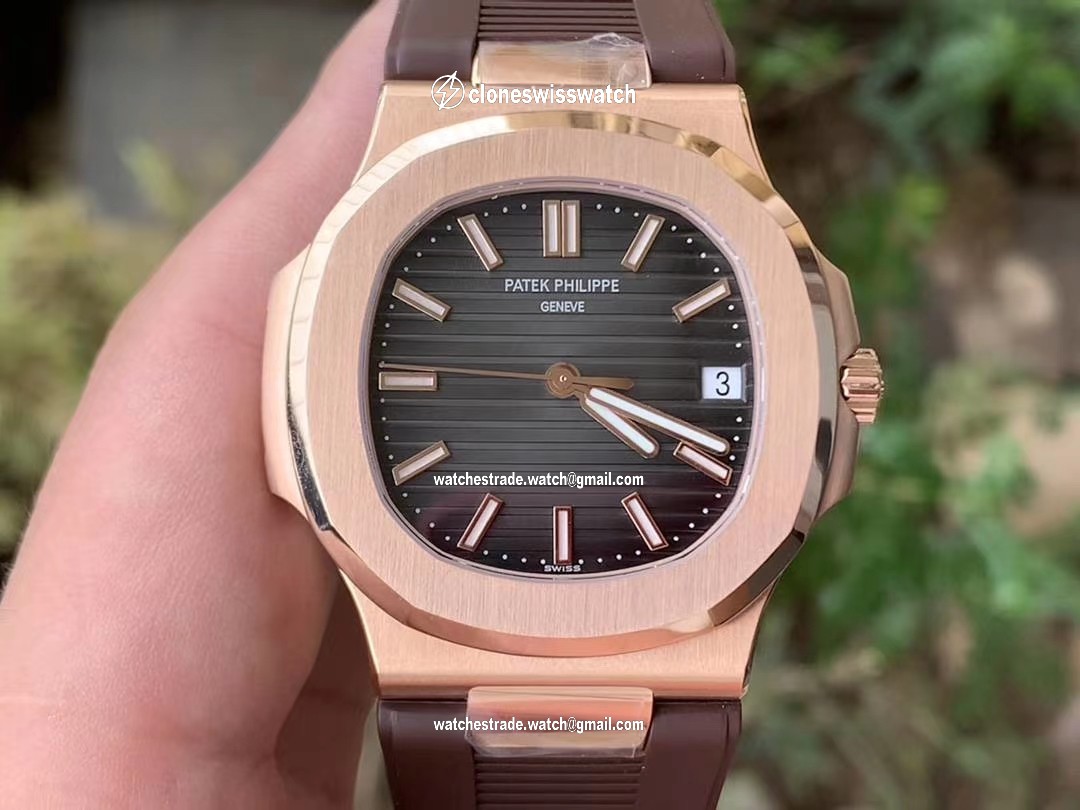 NAUTILUS 5711 RG GRF 1:1 BEST EDITION GRAY TEXTURED DIAL ON BROWN LEATHER STRAP 324CS NAUTILUS 5711 RG GRF 1:1 BEST EDITION GRAY TEXTURED DIAL ON BROWN LEATHER STRAP 324CS