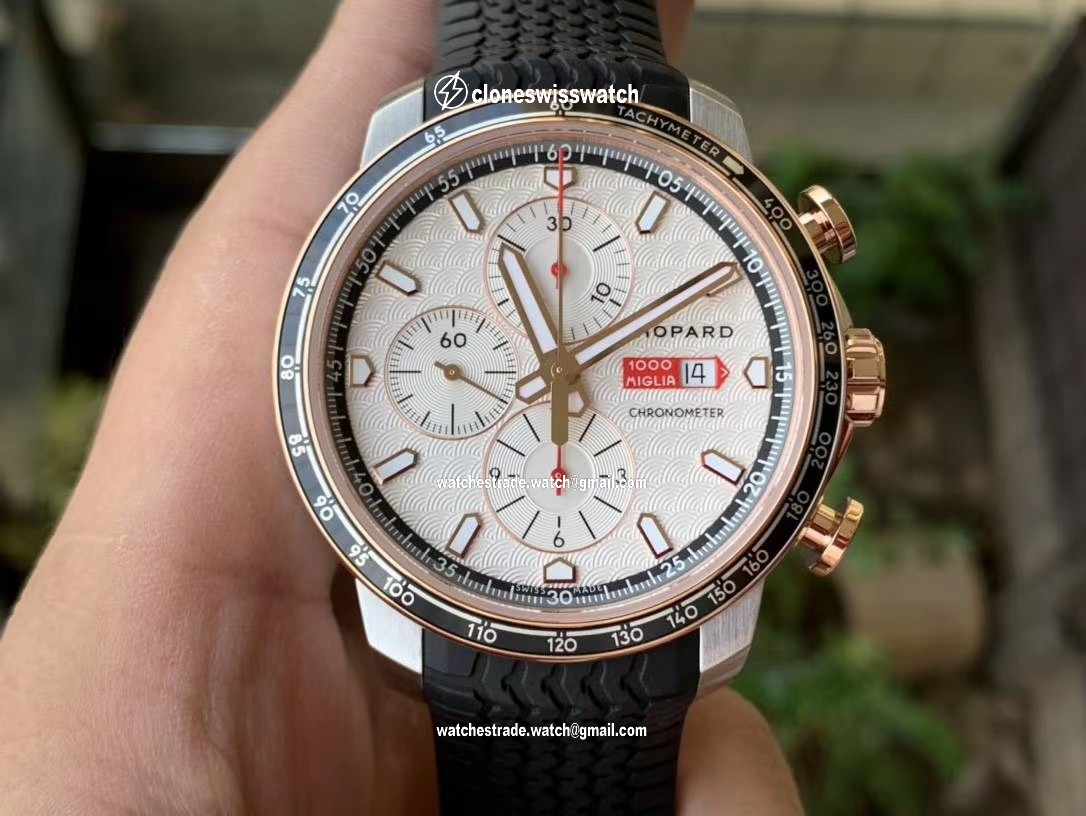 MILLE MIGLIA 168571 SS/RG V7F 1:1 BEST EDITION WHITE DIAL ON BLACK RUBBER STRAP A7750 MILLE MIGLIA 168571 SS/RG V7F 1:1 BEST EDITION WHITE DIAL ON BLACK RUBBER STRAP A7750