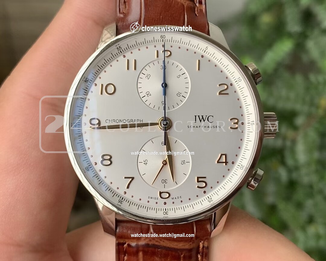 PORTUGUESE CHRONO IW371604 ZF 1:1 BEST EDITION WHITE DIAL ON BROWN LEATHER STRAP A69355 PORTUGUESE CHRONO IW371604 ZF 1:1 BEST EDITION WHITE DIAL ON BROWN LEATHER STRAP A69355