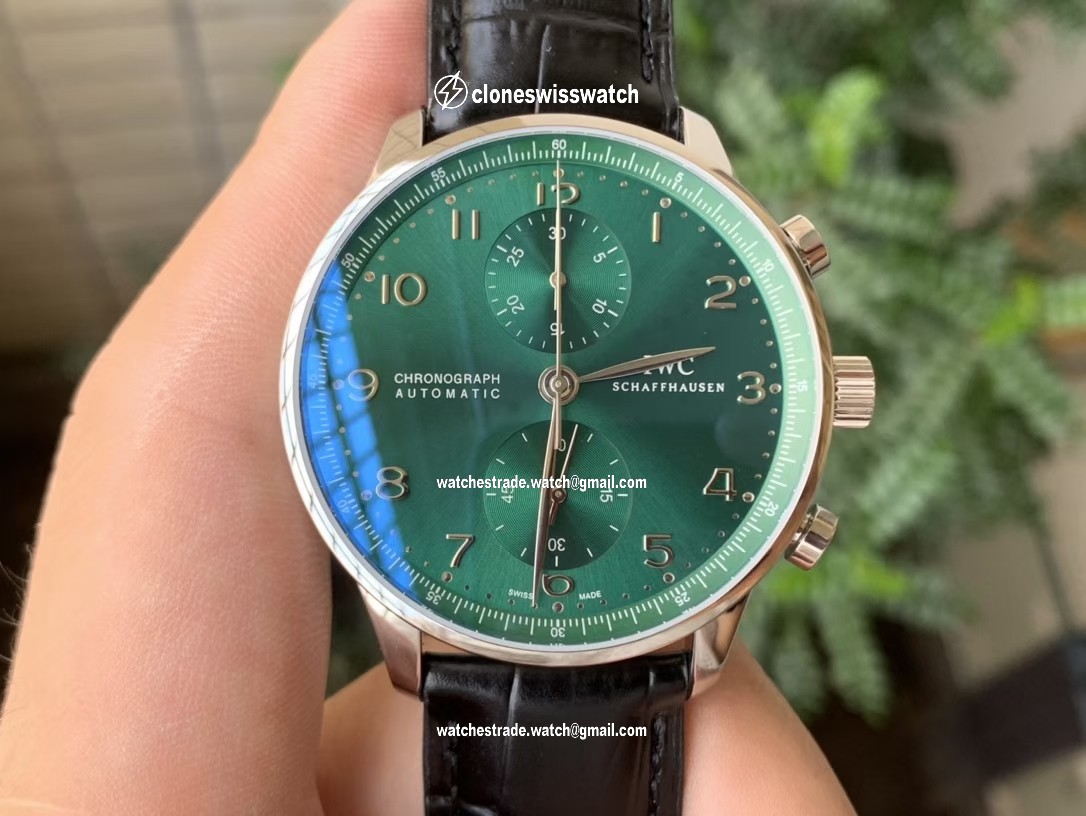PORTUGIESER CHRONOGRAPH IW371615 YLF BEST EDITION GREEN DIAL ON BLACK LEATHER STRAP A7750 (SLIM MOVEMENT) PORTUGIESER CHRONOGRAPH IW371615 YLF BEST EDITION GREEN DIAL ON BLACK LEATHER STRAP A7750 (SLIM MOVEMENT)