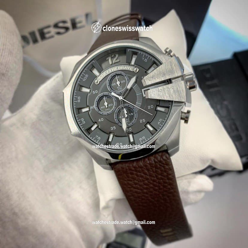 Diesel Chocolate Strap Chrono Cheif Silver Case Diesel Chocolate Strap Chrono Cheif Silver Case