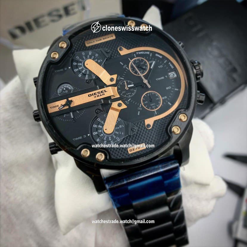 Diesel Full Black Gold Chrono on SS Strap Diesel Full Black Gold Chrono on SS Strap