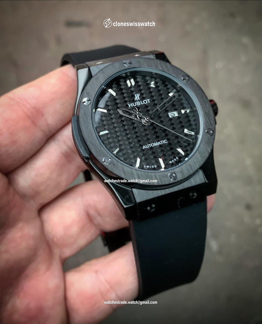 Hublot Big Bang Leather Strap Full Black Carbon Dial Hublot Big Bang Leather Strap Full Black Carbon Dial