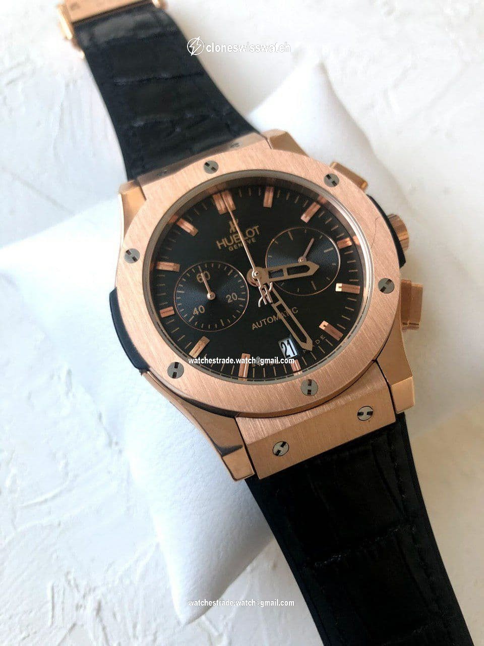 Hublor Black Gold Chrono Hight Version on Black Leather Strap Hublor Black Gold Chrono Hight Version on Black Leather Strap