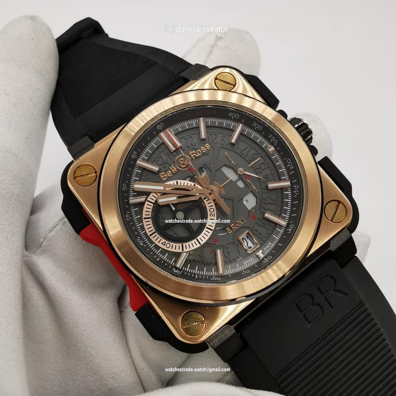 Bell Ross BR-X1 Gold Hight Version on Black Rubber Strap Bell Ross BR-X1 Gold Hight Version on Black Rubber Strap