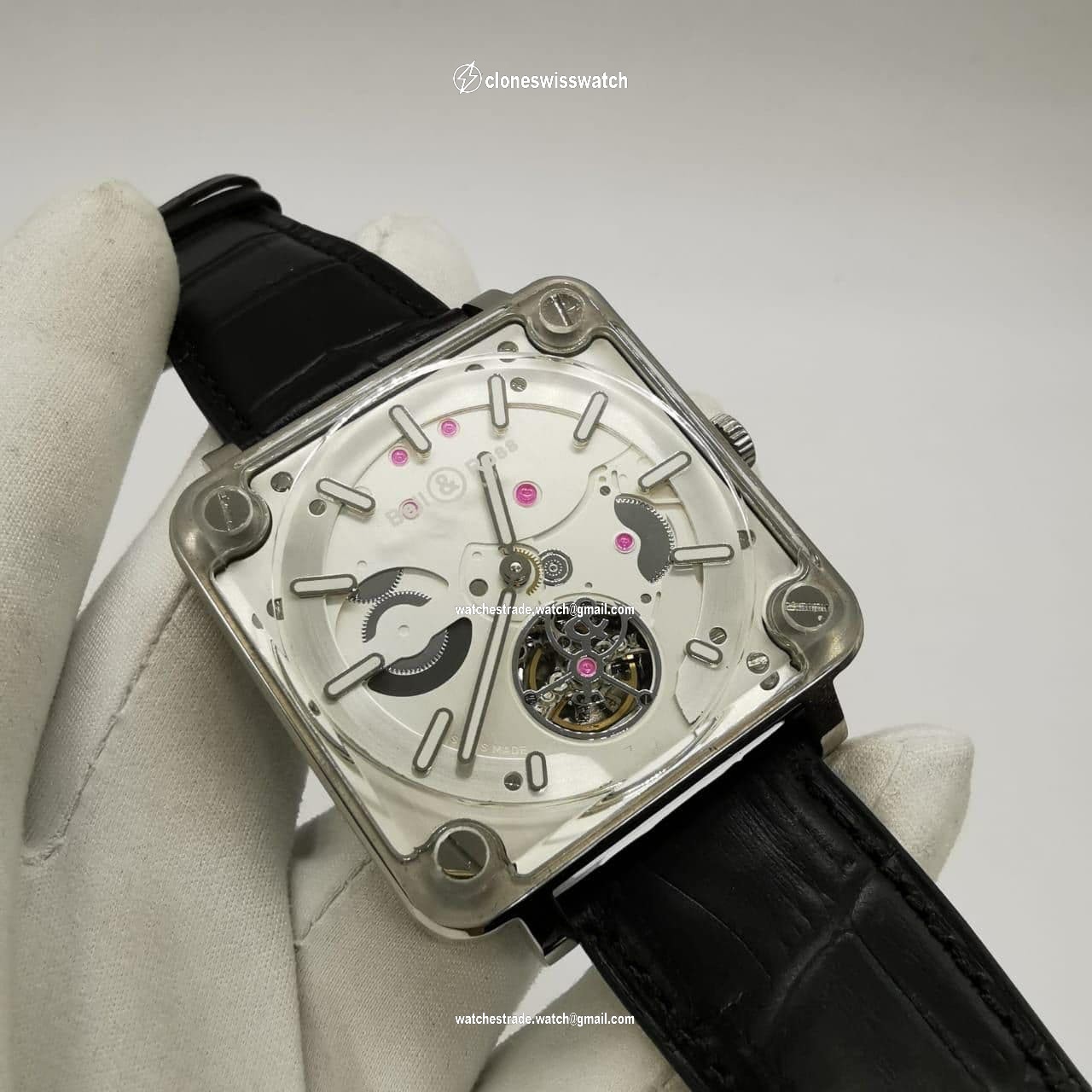 Bell Ross Tourbillon Silver Hight Version on Black Leather Strap Bell Ross Tourbillon Silver Hight Version on Black Leather Strap