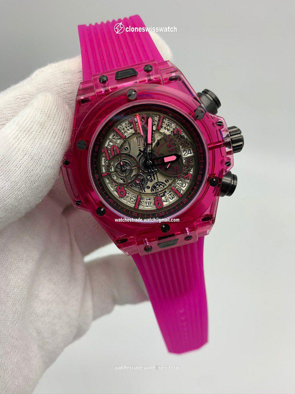 Hublot bang Glass Pink Gold Chrono Rubber Strap Hublot bang Glass Pink Gold Chrono Rubber Strap