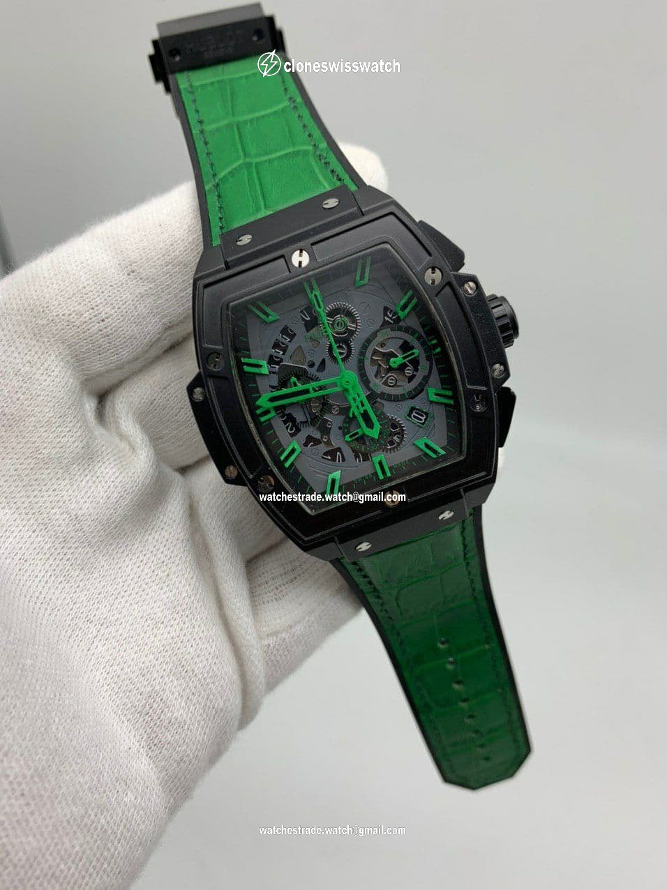 Hublot Spirit Black Green Chrono Hight Version on Green Leather Strap Hublot Spirit Black Green Chrono Hight Version on Green Leather Strap