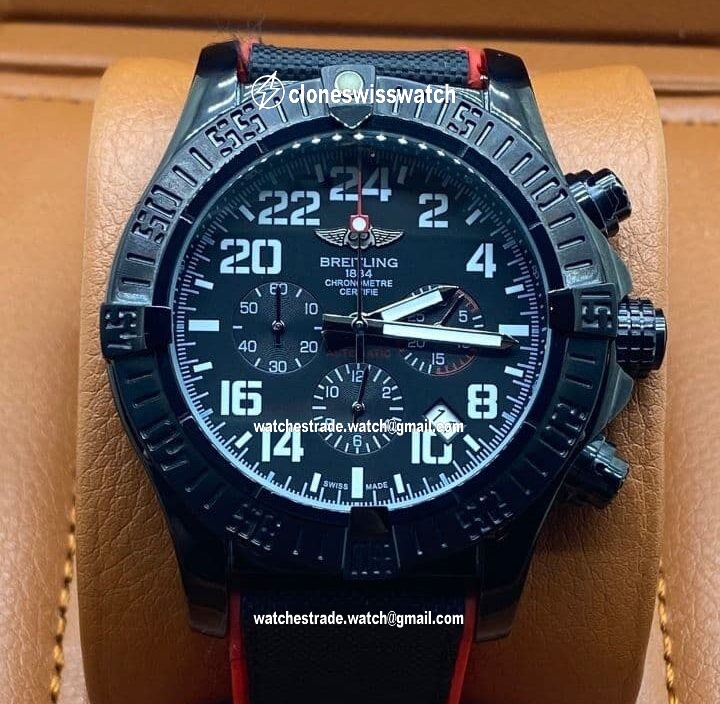Breitling Avenger Black Red Chrono High Version on Black Leather Strap Breitling Avenger Black Red Chrono High Version on Black Leather Strap
