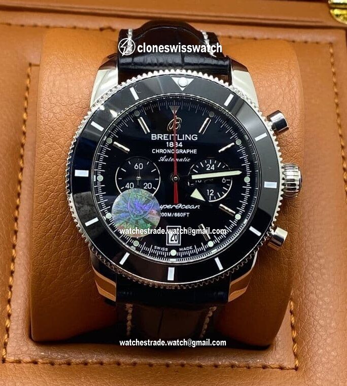 Breitling Super Ochean Black Chrono High Version on Black Leather Strap Breitling Super Ochean Black Chrono High Version on Black Leather Strap