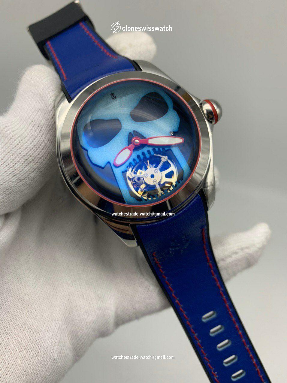 Corum Babble Skull Blue On Blue Lither Strap Corum Babble Skull Blue On Blue Lither Strap