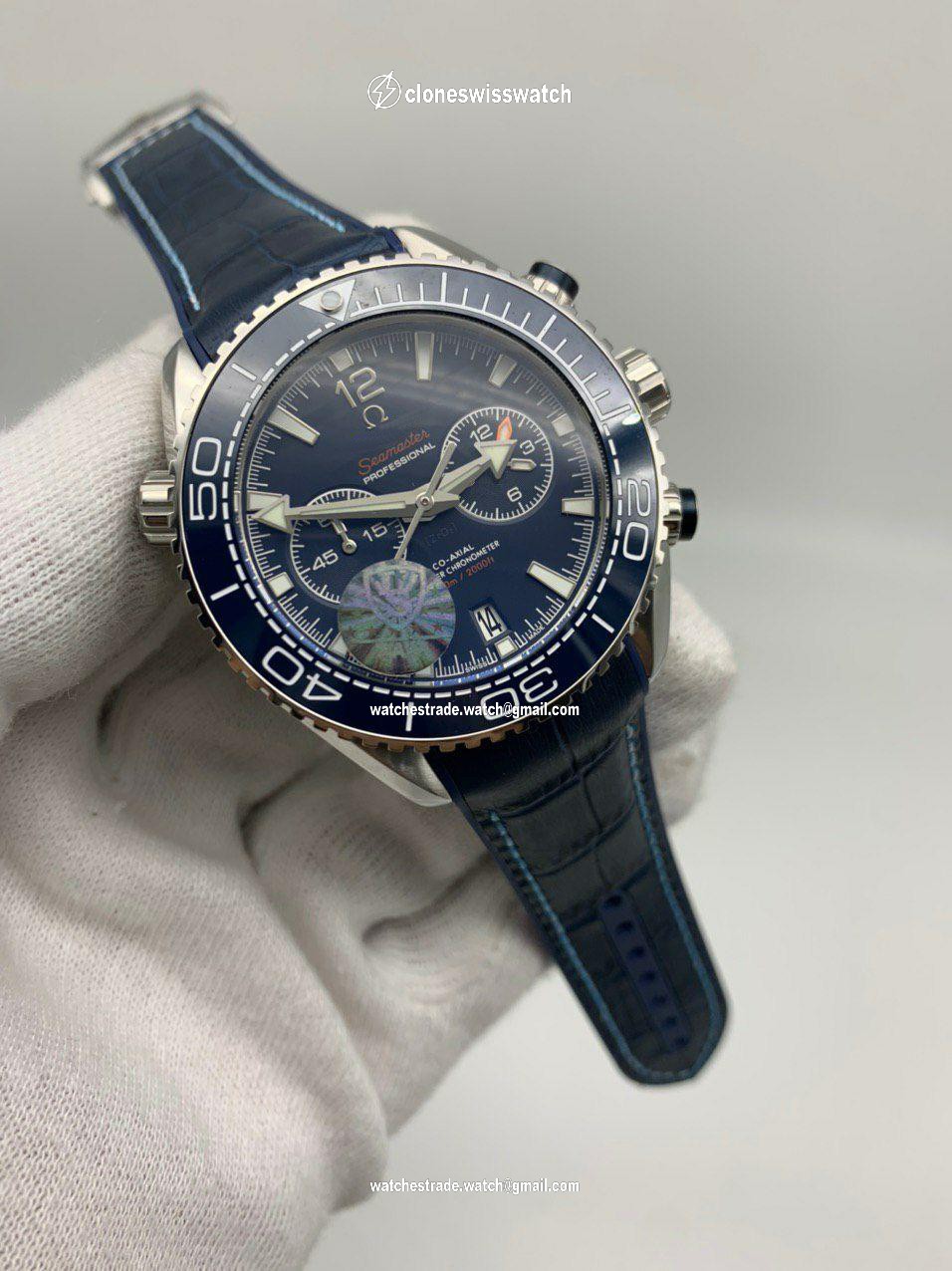 Om Seamaster Blue Dial Lither Blue Strap Chrono Om Seamaster Blue Dial Lither Blue Strap Chrono