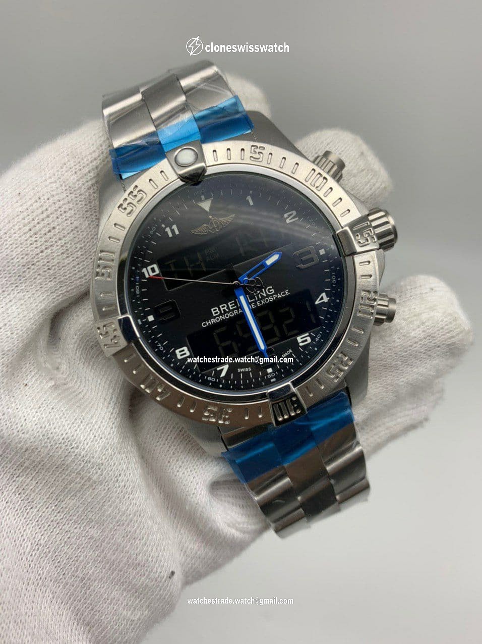 Breitling Silver Black Chrono High Version on SS Strap Breitling Silver Black Chrono High Version on SS Strap