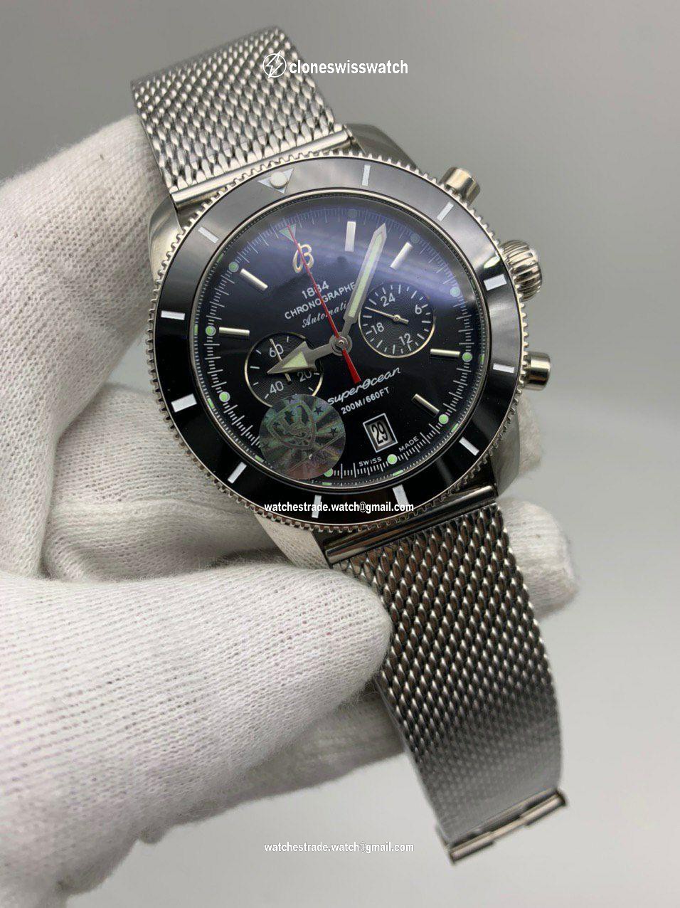 Breitling Super Ochean Black Chrono High Version on Milan SS Strap Breitling Super Ochean Black Chrono High Version on Milan SS Strap
