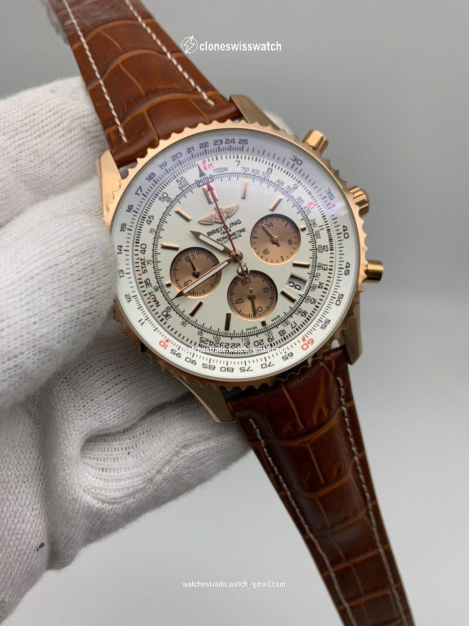 Breitling Navitimer White Chrono High Version on Brown Leather Strap Breitling Navitimer White Chrono High Version on Brown Leather Strap