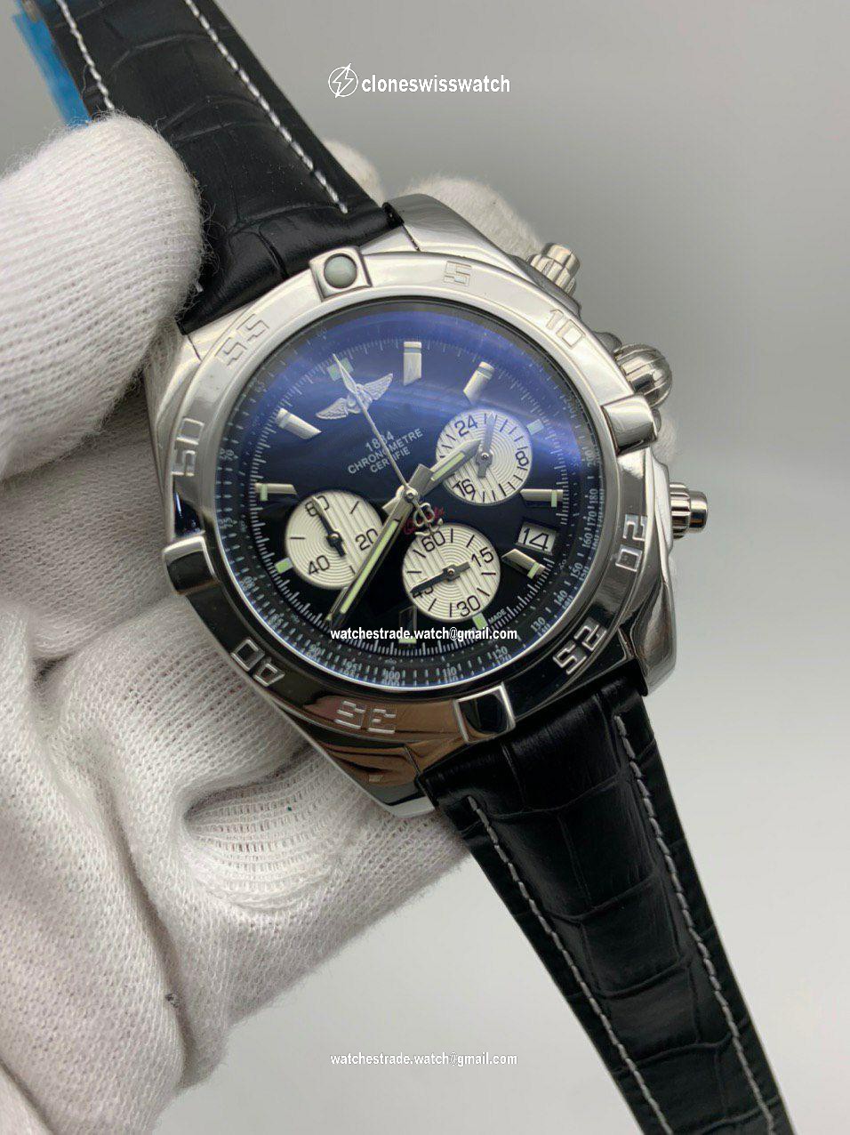 Breit Superochen Black Dial Chrono Black Lither Strap Breit Superochen Black Dial Chrono Black Lither Strap