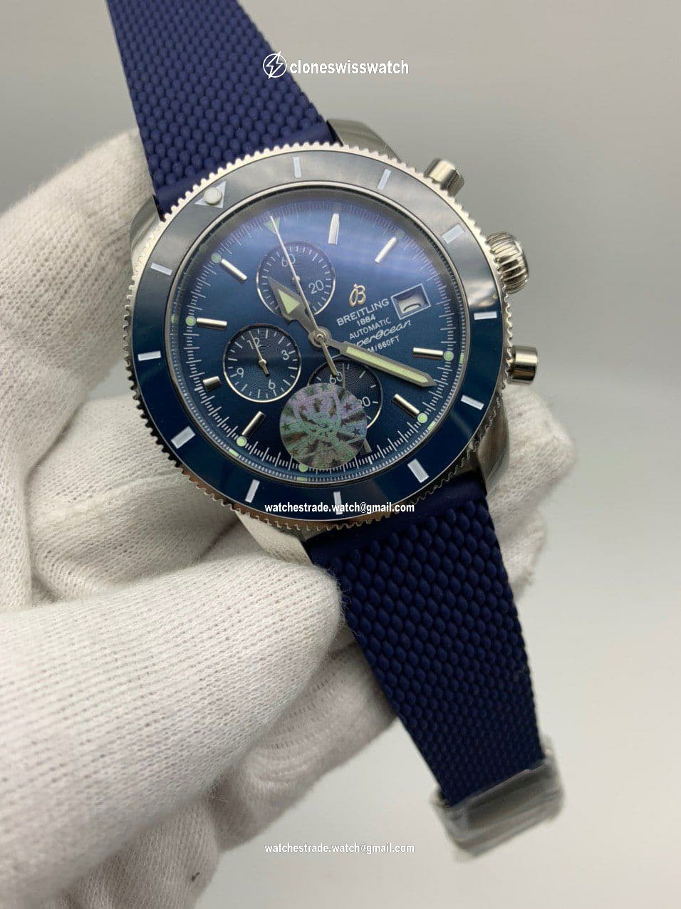 Breitling Super Ochean Blue Chrono High Version on Blue Rubber Strap Breitling Super Ochean Blue Chrono High Version on Blue Rubber Strap