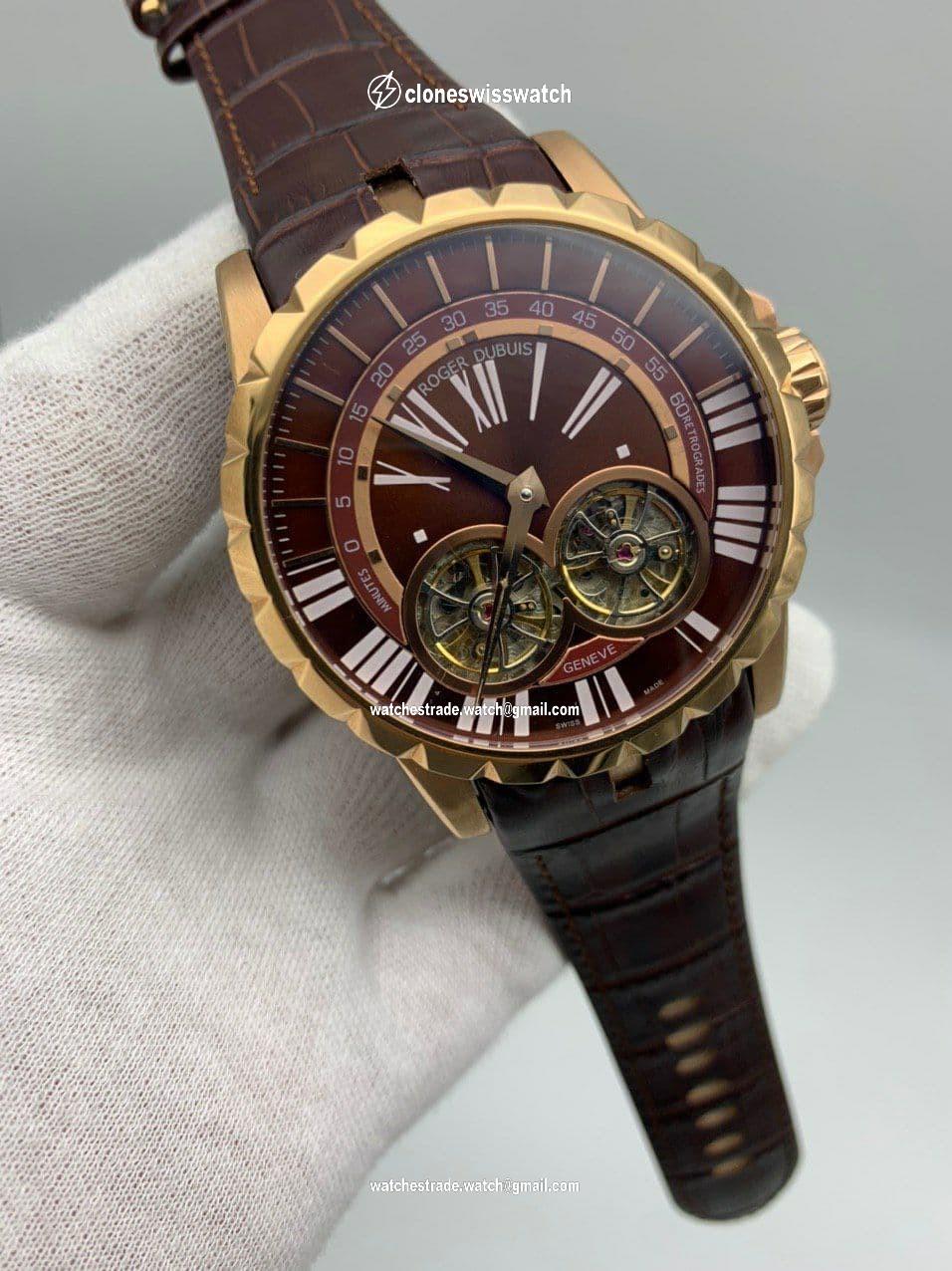 Roger Dubuis Excalibur Dual Tourbion Red Dial Rome Numbers On Black Leather Strap Roger Dubuis Excalibur Dual Tourbion Red Dial Rome Numbers On Black Leather Strap