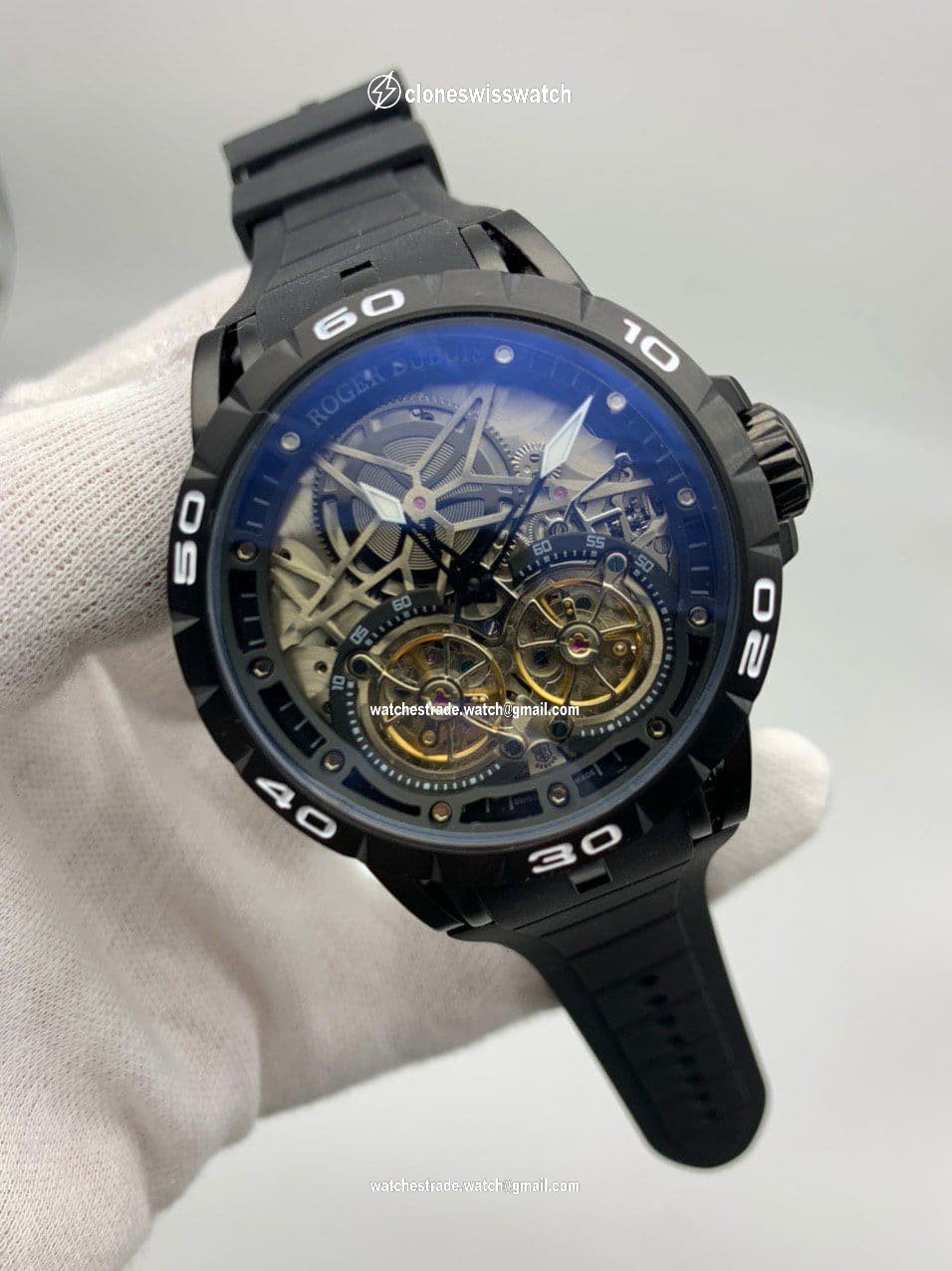 Roger Dubuis Excalibur Dual Tourbion Black Dial On Black Leather Strap Roger Dubuis Excalibur Dual Tourbion Black Dial On Black Leather Strap