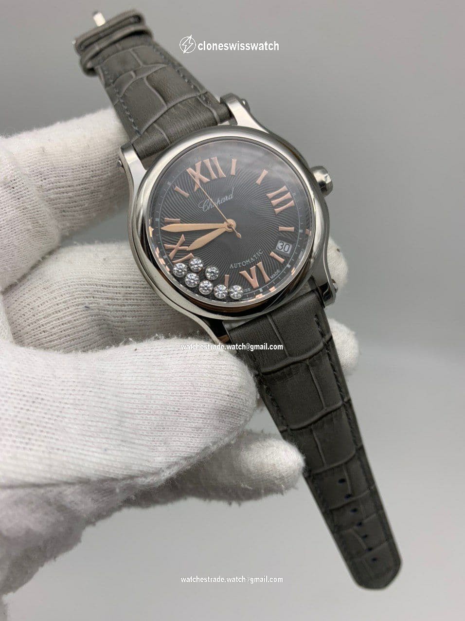 Chopard Diamond Grey Dial on Grey Leather Strap Chopard Diamond Grey Dial on Grey Leather Strap