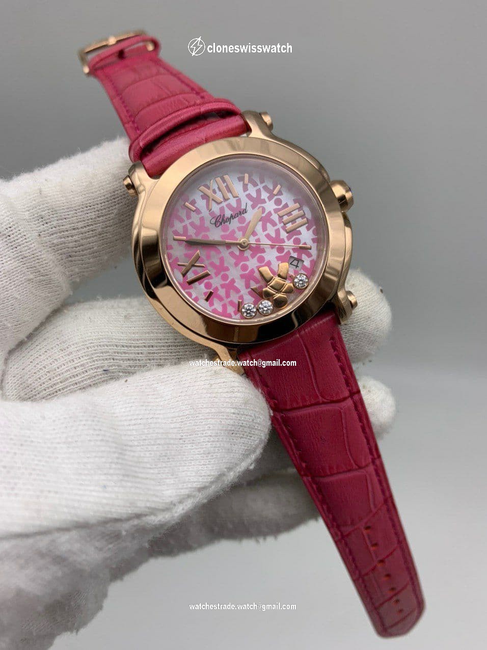 ChopardDiamond Pink Gold Dial on Pink Leather Strap ChopardDiamond Pink Gold Dial on Pink Leather Strap