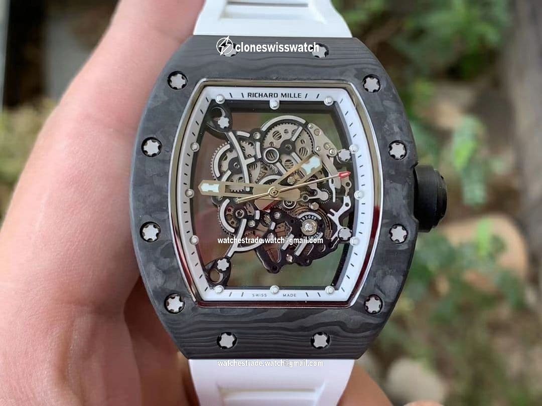 RM055 NTPT KVF Best Edition Skeleton Dial Black Crown on White Rubber Strap MIYOTA8215 V3 RM055 NTPT KVF Best Edition Skeleton Dial Black Crown on White Rubber Strap MIYOTA8215 V3