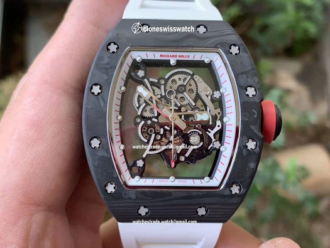 RM055 NTPT KVF Best Edition Skeleton Dial Red Crown on White Rubber Strap MIYOTA8215 V3 RM055 NTPT KVF Best Edition Skeleton Dial Red Crown on White Rubber Strap MIYOTA8215 V3