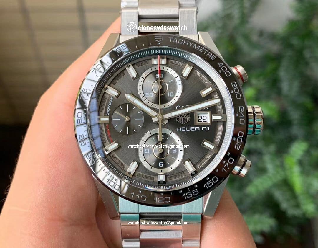 Calibre Heuer 01 Chrono SS XF 1:1 Best Edition Gray Dial on SS Bracelet Strap A1887 Calibre Heuer 01 Chrono SS XF 1:1 Best Edition Gray Dial on SS Bracelet Strap A1887