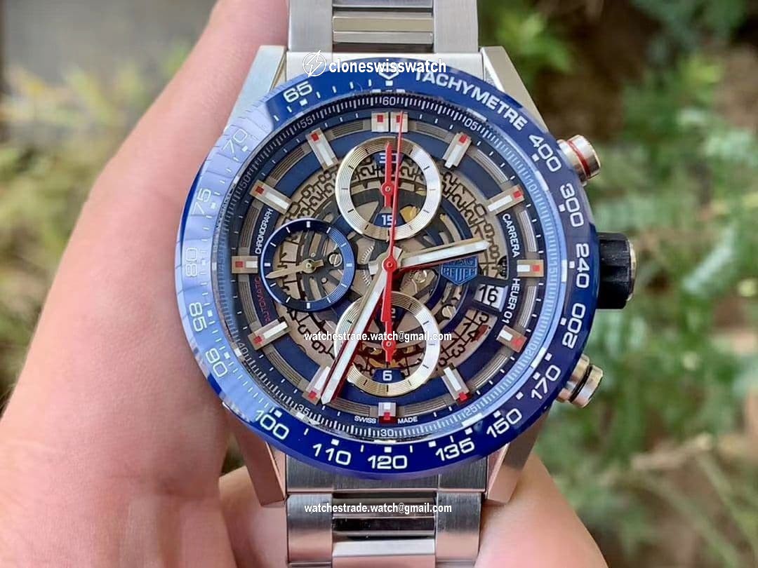 Calibre Heuer 01 Chrono 43mm Blue Ceramic SS XF 1:1 Best Edition Skeleton Dial on SS Bracelet A1887 Calibre Heuer 01 Chrono 43mm Blue Ceramic SS XF 1:1 Best Edition Skeleton Dial on SS Bracelet A1887