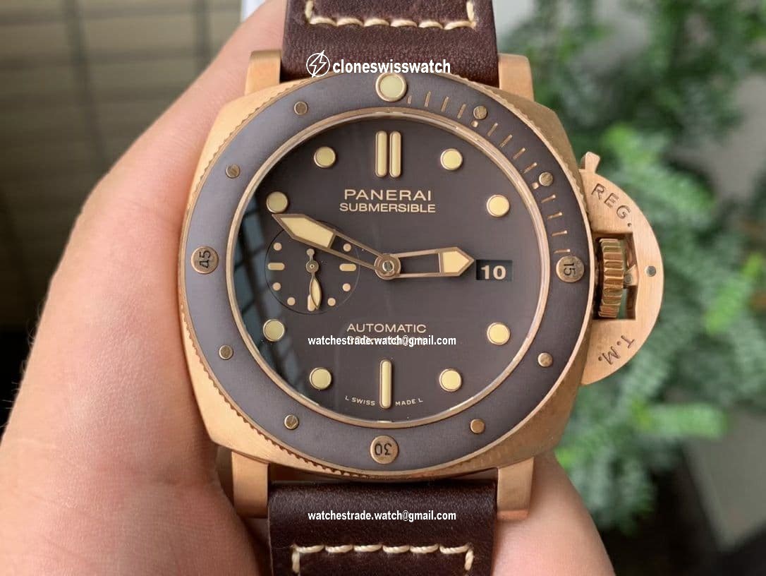 PAM968 V Bronzo VSF 1:1 Best Edition Brown Ceramic Bezel and Dial on Brown Calfskin Strap P.9010 Clone PAM968 V Bronzo VSF 1:1 Best Edition Brown Ceramic Bezel and Dial on Brown Calfskin Strap P.9010 Clone