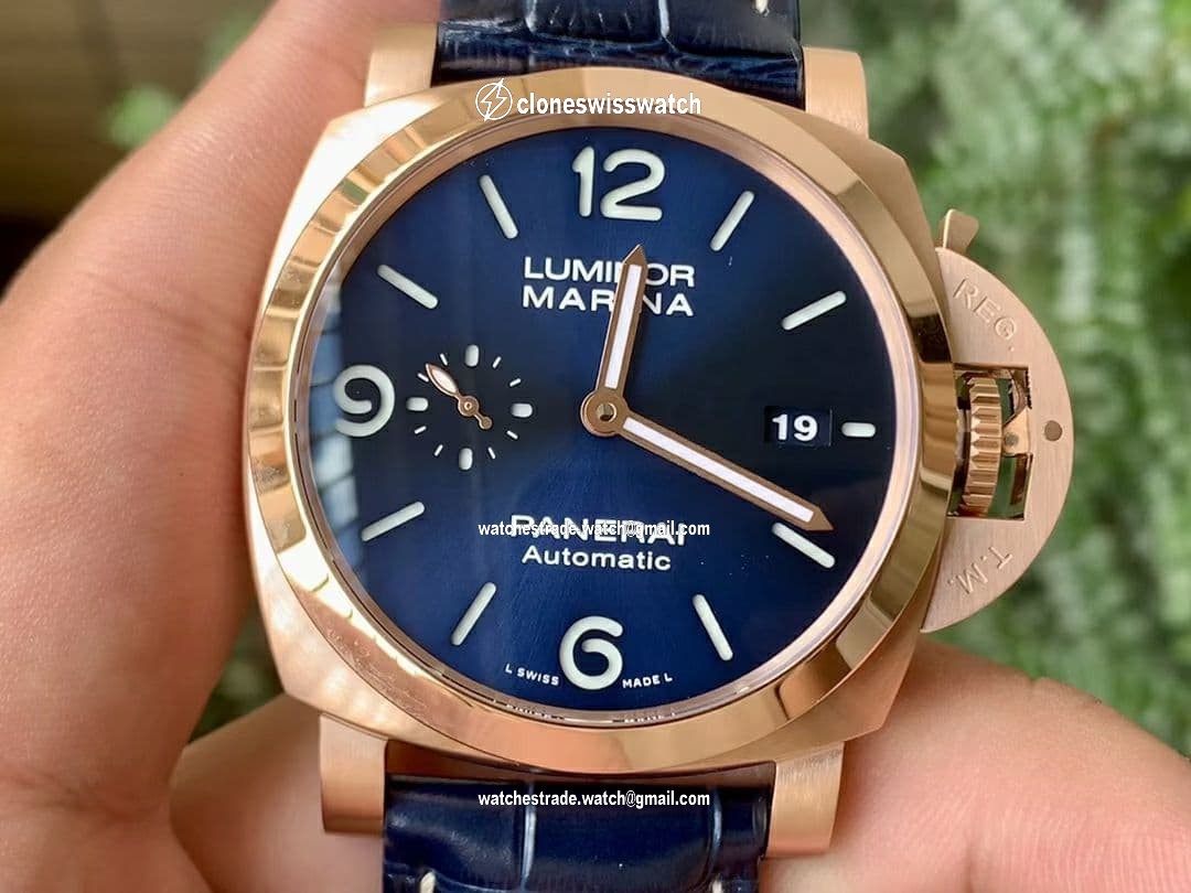PAM1112 V GMT RG VSF 1:1 Best Edition Blue Dial on Blue Leather Strap P.9010 Super Clone PAM1112 V GMT RG VSF 1:1 Best Edition Blue Dial on Blue Leather Strap P.9010 Super Clone