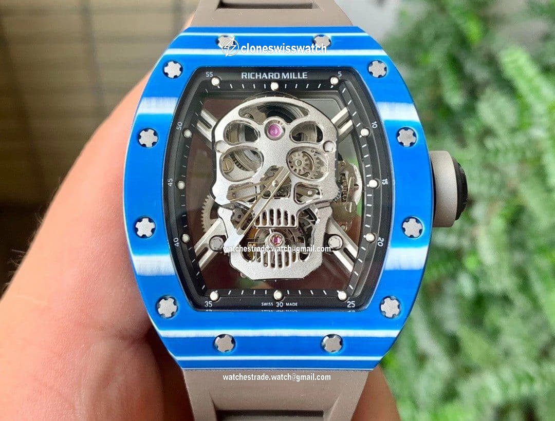 RM052-01 Tourbillon PVD Blue Bezel JBF Best Edition Skeleton Dial on Gray Rubber Strap RM052-01 Tourbillon PVD Blue Bezel JBF Best Edition Skeleton Dial on Gray Rubber Strap