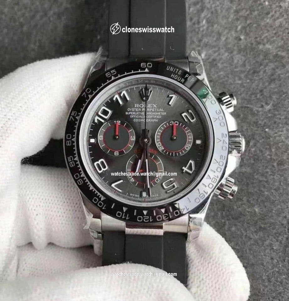 Daytona 116519 SS Gray Dial Numeral Markers on Black Rubber Strap A4130 Daytona 116519 SS Gray Dial Numeral Markers on Black Rubber Strap A4130