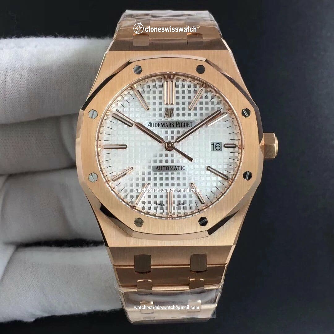 Royal Oak 41mm 15400 YG JF 1:1 Best Edition White Textured Dial on RG Bracelet A3120 V5 Royal Oak 41mm 15400 YG JF 1:1 Best Edition White Textured Dial on RG Bracelet A3120 V5