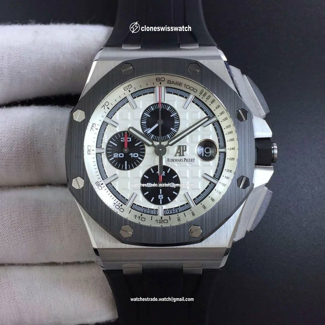 Royal Oak Offshore 44mm SS Updated Black Ceramic Bezel JF 1:1 Best Edition on Rubber Strap A3126 V2 w/ Cyclops and DW Mod Royal Oak Offshore 44mm SS Updated Black Ceramic Bezel JF 1:1 Best Edition on Rubber Strap A3126 V2 w/ Cyclops and DW Mod