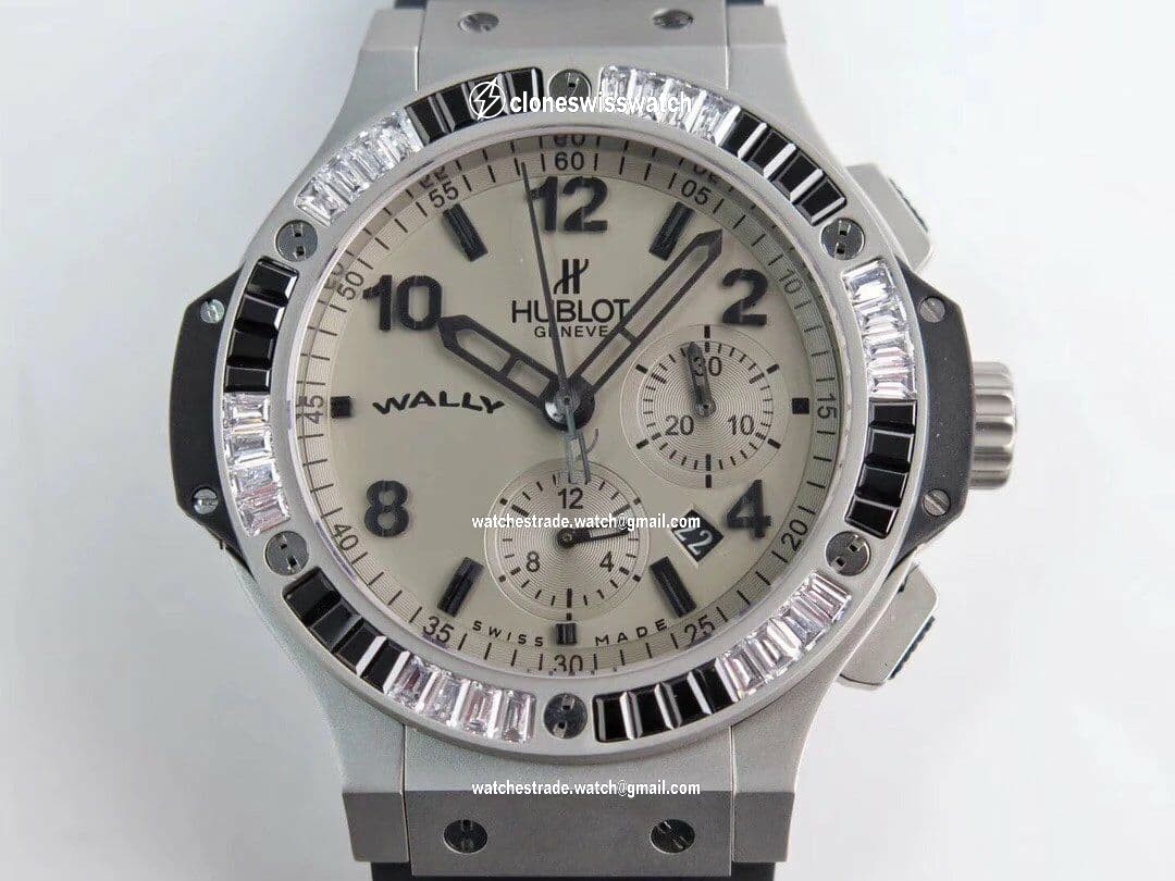 Big Bang 44mm SS Grey Dial Diamond Bezel on Black Leather Strap HUB4104 Big Bang 44mm SS Grey Dial Diamond Bezel on Black Leather Strap HUB4104