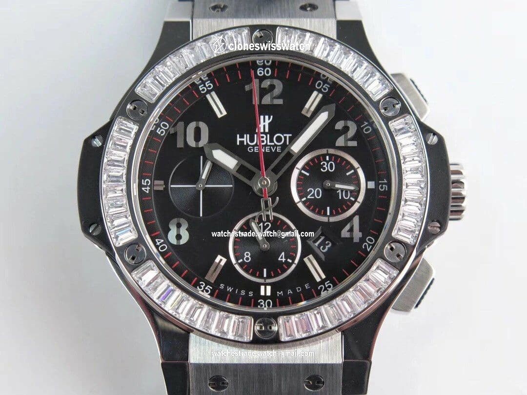 Big Bang 44mm SS Black Dial Diamond Bezel on Black Rubber Strap HUB4104 Big Bang 44mm SS Black Dial Diamond Bezel on Black Rubber Strap HUB4104