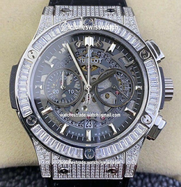Classic Fusion Chrono SS OXF Best Edition Diamonds Case Black Dial on Black Leather Strap A7750 Classic Fusion Chrono SS OXF Best Edition Diamonds Case Black Dial on Black Leather Strap A7750