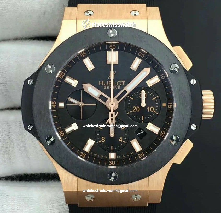 Big Bang 44mm Full Gold Case Black Dial on Black Gummy Strap HUB4104 Big Bang 44mm Full Gold Case Black Dial on Black Gummy Strap HUB4104
