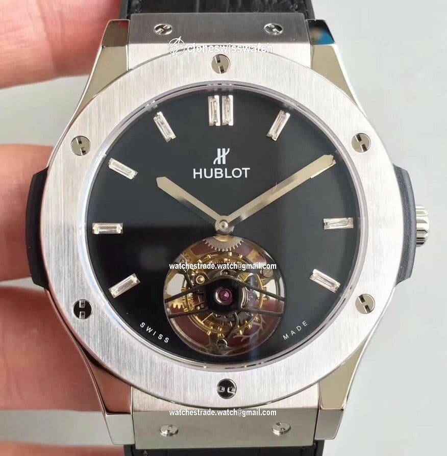 Classic Fusion Tourbillon 45mm SS Black Dial Crystal Markers on Black Gummy Strap Classic Fusion Tourbillon 45mm SS Black Dial Crystal Markers on Black Gummy Strap