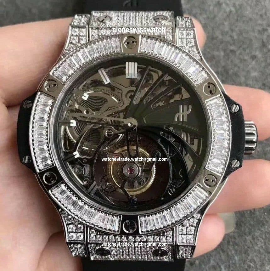 Big Bang Diamond Gold Bezel Skeleton Tourbillon on Black Rubber Strap Big Bang Diamond Gold Bezel Skeleton Tourbillon on Black Rubber Strap