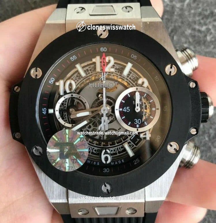Big Bang Unico 45.5mm SS Ceramic Bezel Skeletonal Dial on Black Rubber Strap HUB1220 Big Bang Unico 45.5mm SS Ceramic Bezel Skeletonal Dial on Black Rubber Strap HUB1220