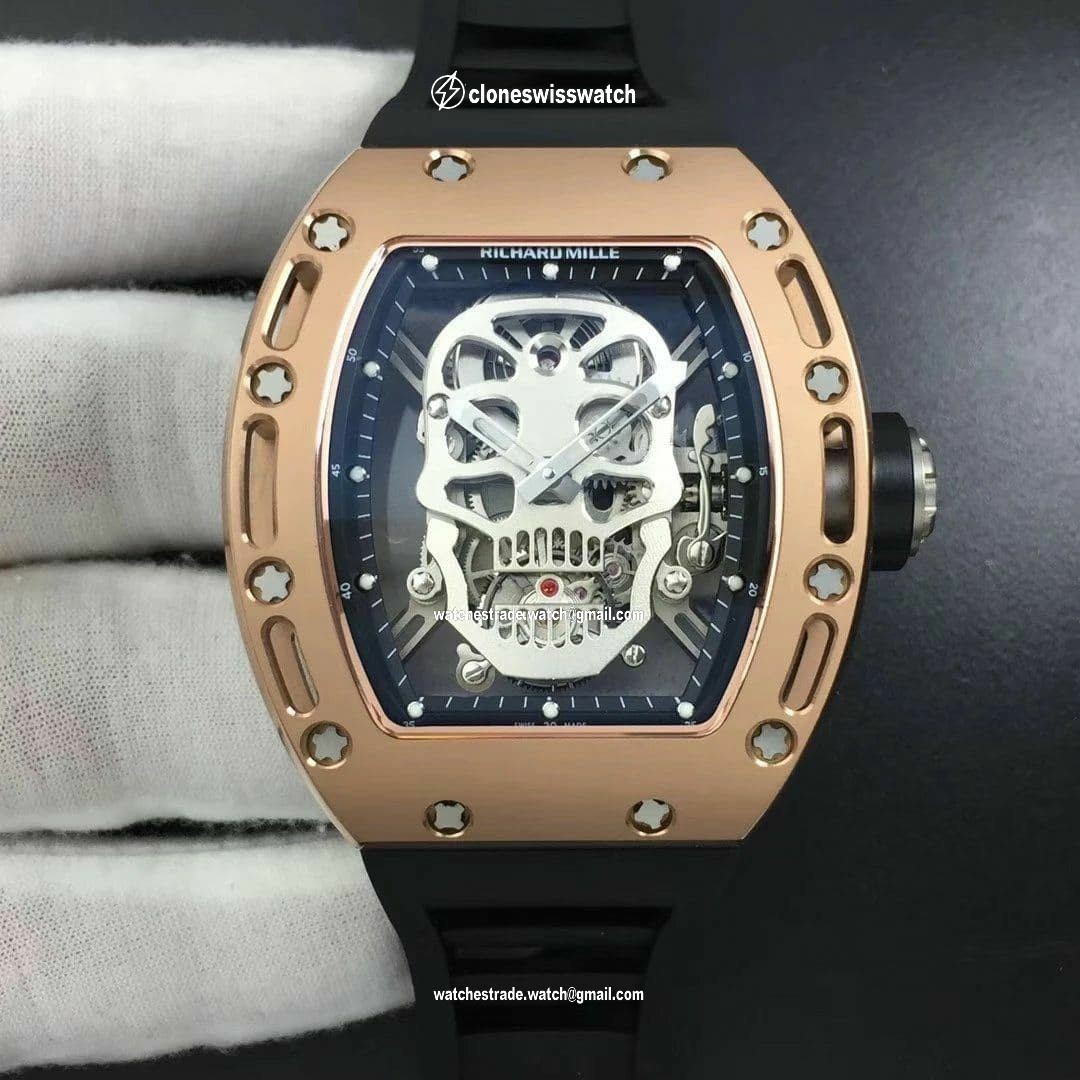 RM052 RG Real Tourbillon EURF Best Edition Skeleton Skull Dial on Black Rubber Strap RM052 RG Real Tourbillon EURF Best Edition Skeleton Skull Dial on Black Rubber Strap