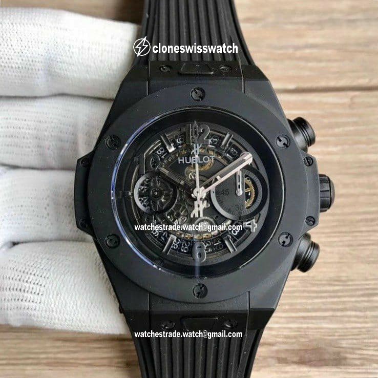 Big Bang Unico 45.5mm SS Ceramic Bezel Skeletonal Dial on Black Rubber Strap HUB1220 Big Bang Unico 45.5mm SS Ceramic Bezel Skeletonal Dial on Black Rubber Strap HUB1220