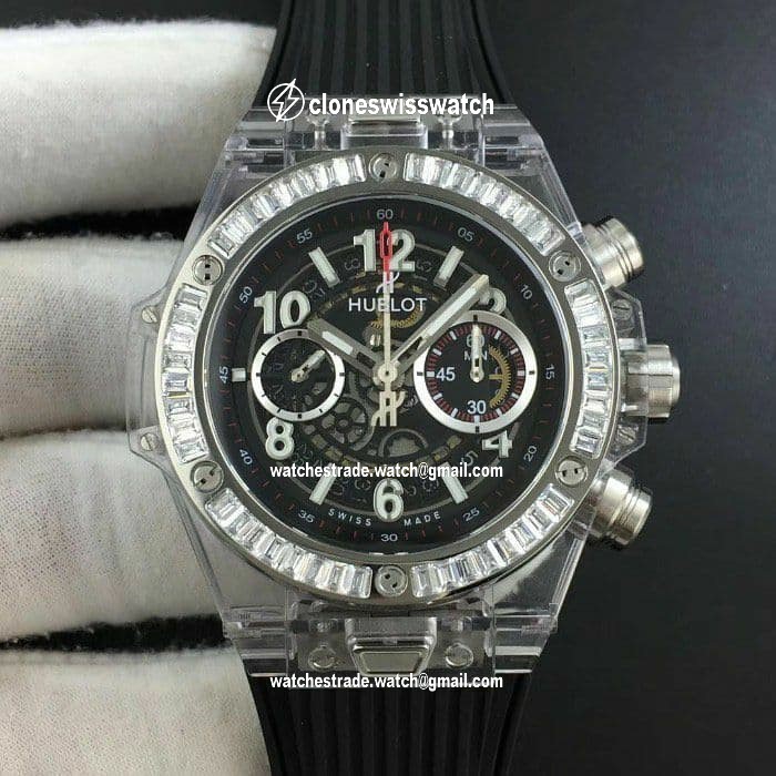 Big Bang Unico Diamond HBF 1:1 Best Edition Black Skeleton Dial Rainbow Bezel on Black Rubber Strap A1242 Big Bang Unico Diamond HBF 1:1 Best Edition Black Skeleton Dial Rainbow Bezel on Black Rubber Strap A1242