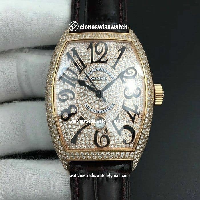 Casablanca RG Full Paved Diamonds White/Black Dial on Brown Leather Strap MIYOTA 8215 Casablanca RG Full Paved Diamonds White/Black Dial on Brown Leather Strap MIYOTA 8215