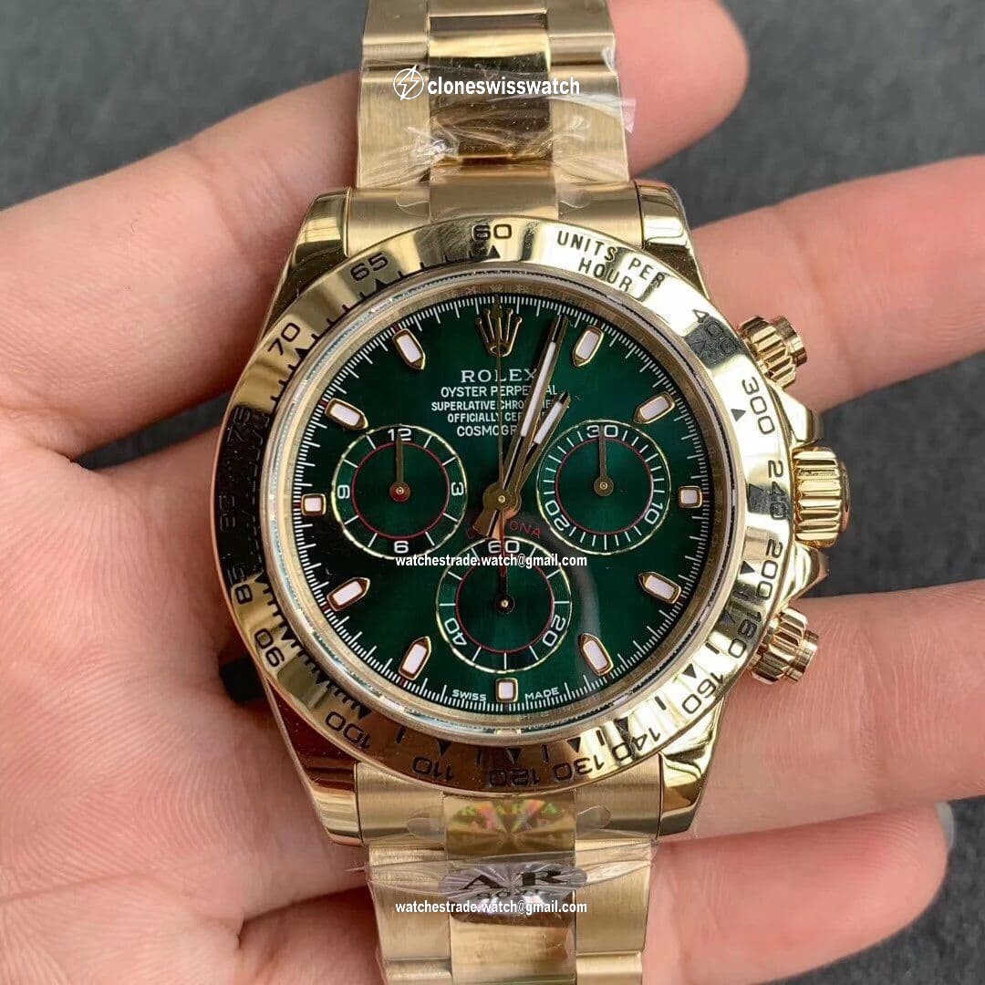 Daytona 116508 ARF 1:1 Best Edition YG Plated 904L SS Case and Bracelet Green Dial A4130 Super Clone V2 Daytona 116508 ARF 1:1 Best Edition YG Plated 904L SS Case and Bracelet Green Dial A4130 Super Clone V2