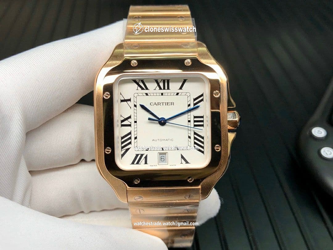 Santos de Cartier 40mm RG GF 1:1 Best Edition White Dial on RG SmartLinks Bracelet MIYOTA 9015 V2 Santos de Cartier 40mm RG GF 1:1 Best Edition White Dial on RG SmartLinks Bracelet MIYOTA 9015 V2