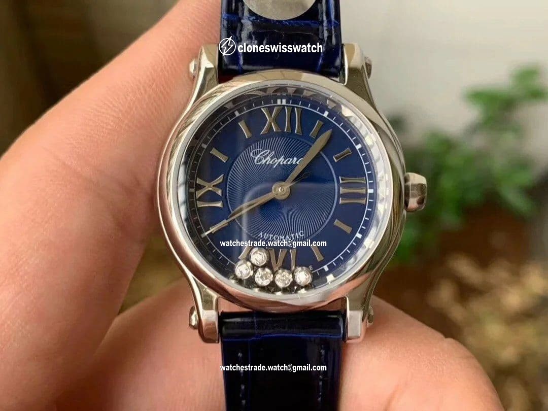 Happy Sport 36mm SS OXF 1:1 Best Edition Diamonds Bezel Blue Dial on Blue Leather Strap A2892 Happy Sport 36mm SS OXF 1:1 Best Edition Diamonds Bezel Blue Dial on Blue Leather Strap A2892